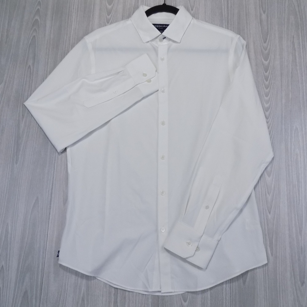 Mizzen+Main Leeward Button-Down Shirt Mens S White Trim Fit No Tuck Stretch EUC